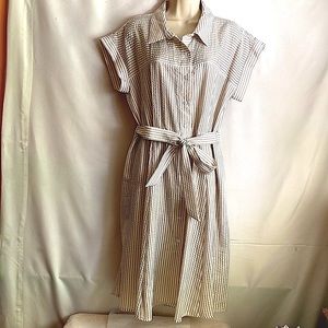 NWOT—Chaps Beige and White Vertical Stripe Dress, Size 14